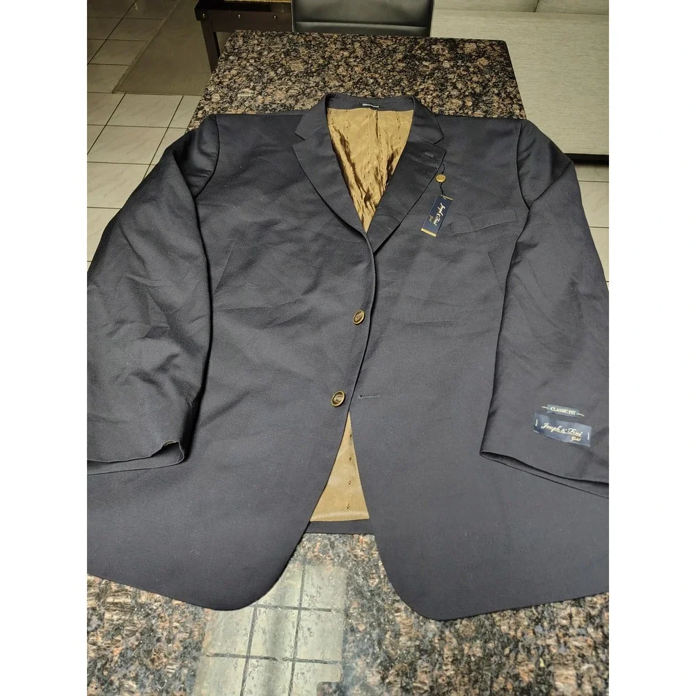 Joseph & Feiss Gold Navy Blue Blazer Classic Fit Two Button Sport Coat Mens
